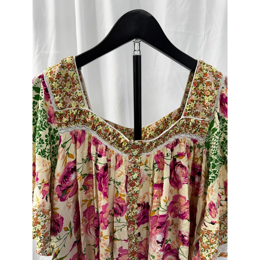 Umgee Pink Floral Patchwork Cottagecore Flutter Sleeve Short Dress Plus Sz 2XL - Picture 4 of 16